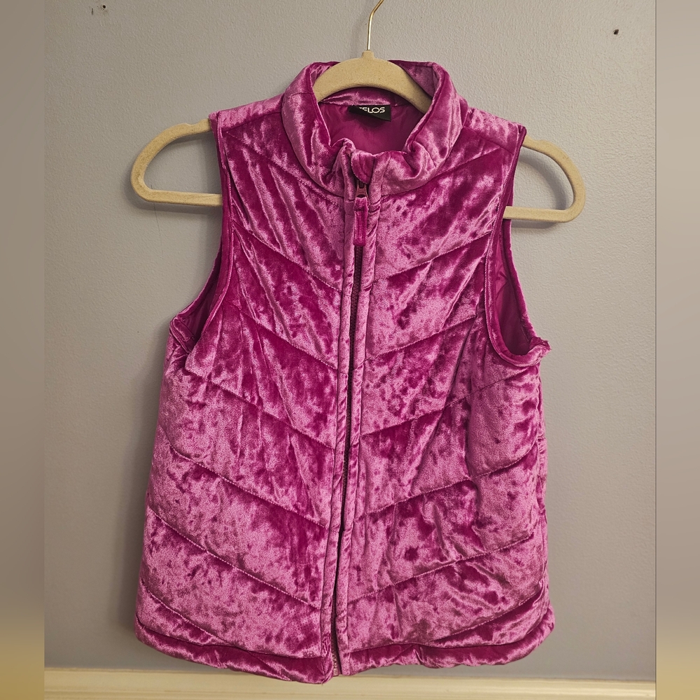 Girls Pinkish Purple Velvet Puffer Vest